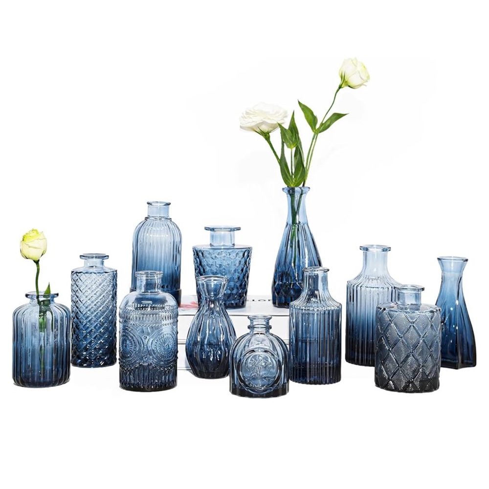 12pc Glass Vase Set - Blue 

USED FOR A COUPLE HOURS ONLY